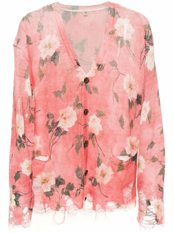 R13 - Boyfriend Pink Floral Distressed Linen Cardigan 