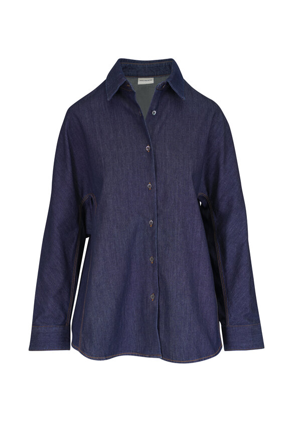Dries Van Noten Casio Indigo Button-Up Denim Blouse