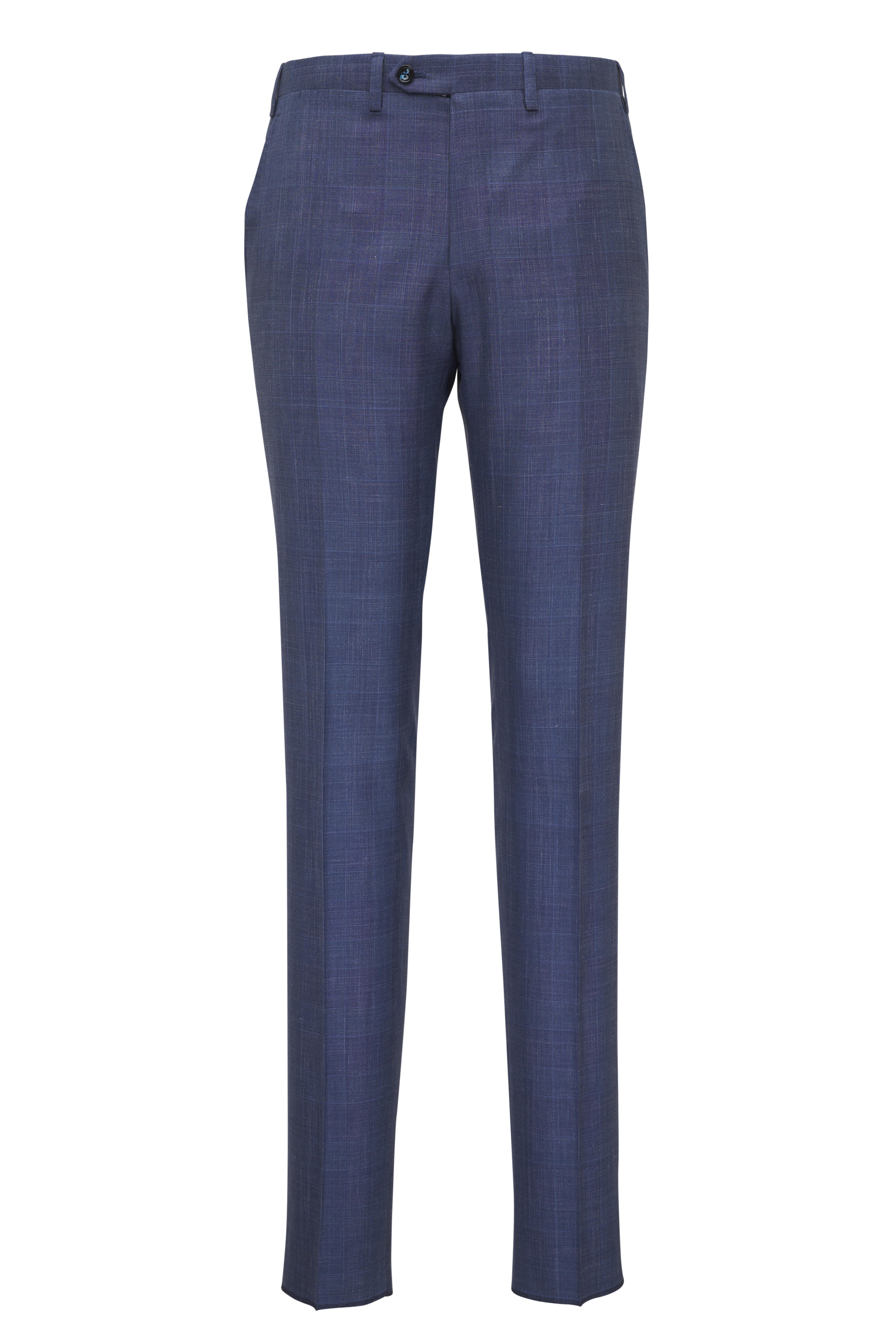 Kiton - Slate Blue Tonal Plaid Wool, Silk & Linen Suit
