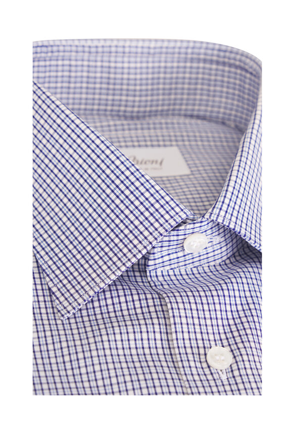 Brioni Blue Check Cotton Dress Shirt - view 2