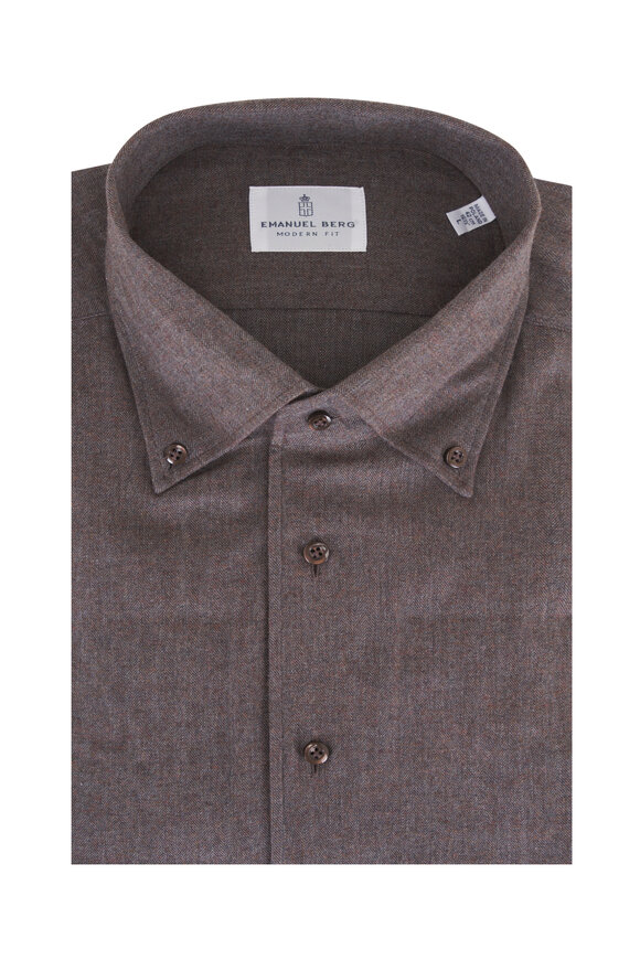 Emanuel Berg Dark Brown Cotton Flannel Herringbone Sport Shirt