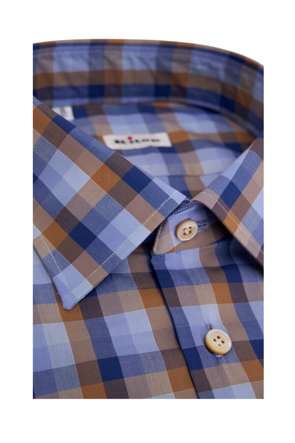 Kiton - Tan & Blue Multi-Colored Check Dress Shirt
