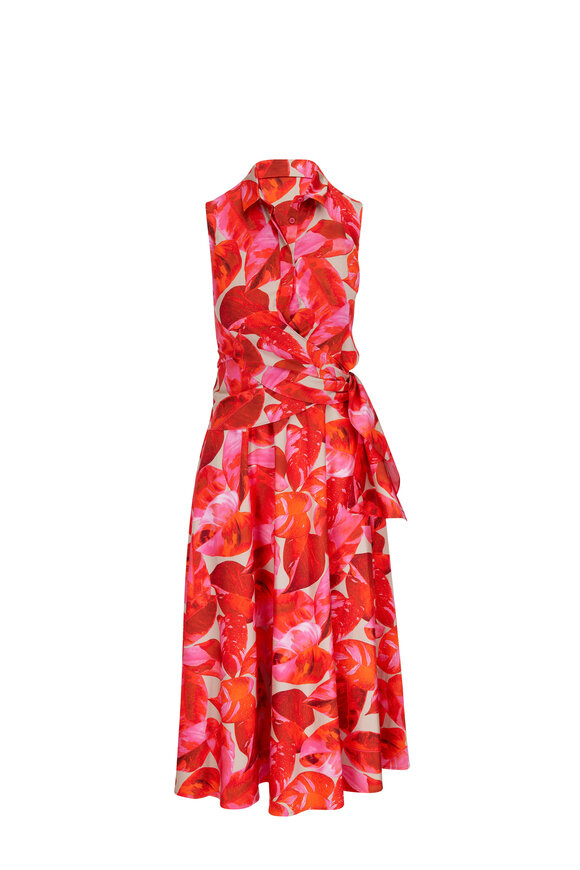 Akris Punto - Multicolor Tropical Leaves Sleeveless Wrap Dress