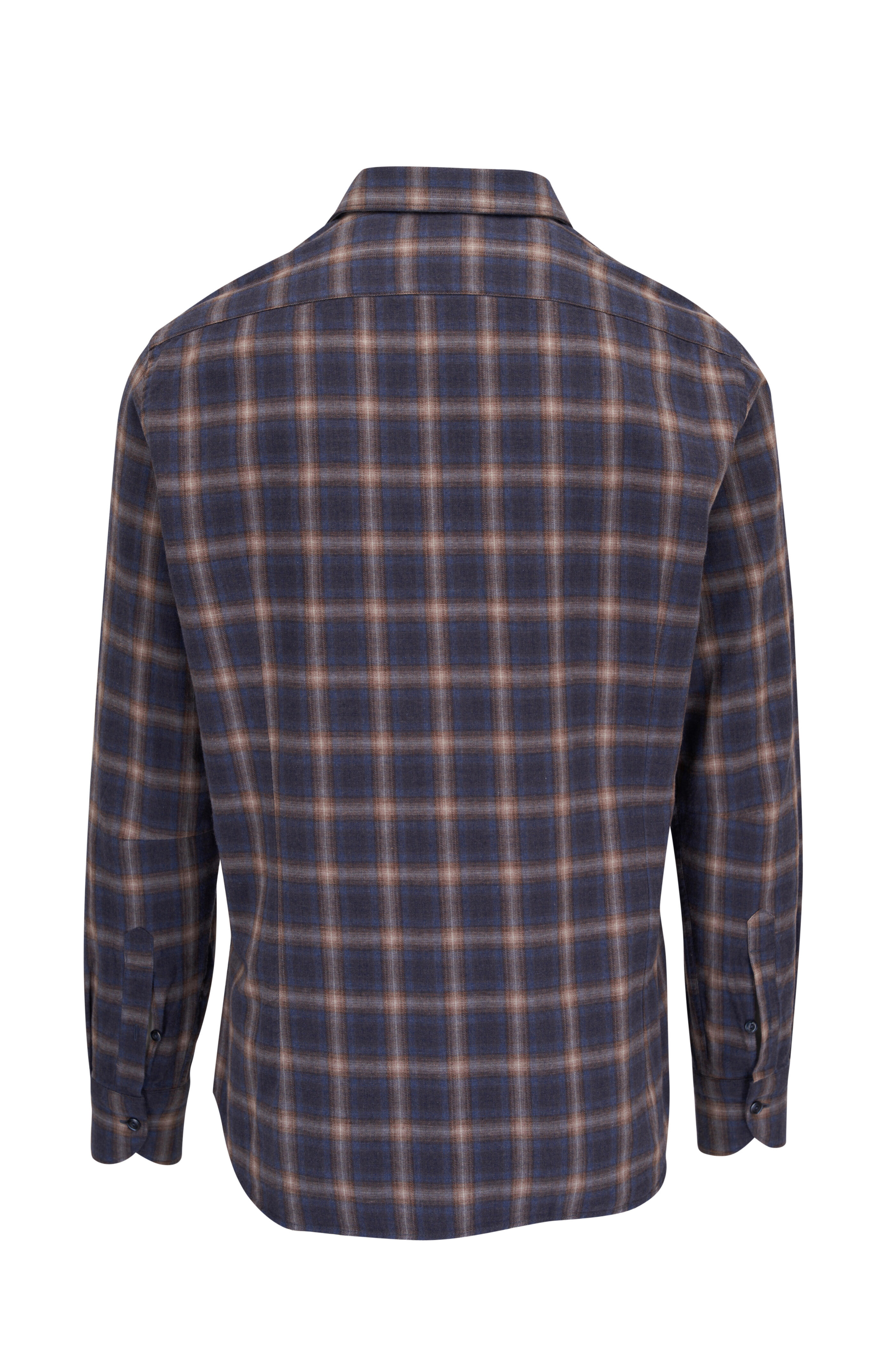 Tintoria - Blue & Gray Windowpane Plaid Cotton Sport Shirt