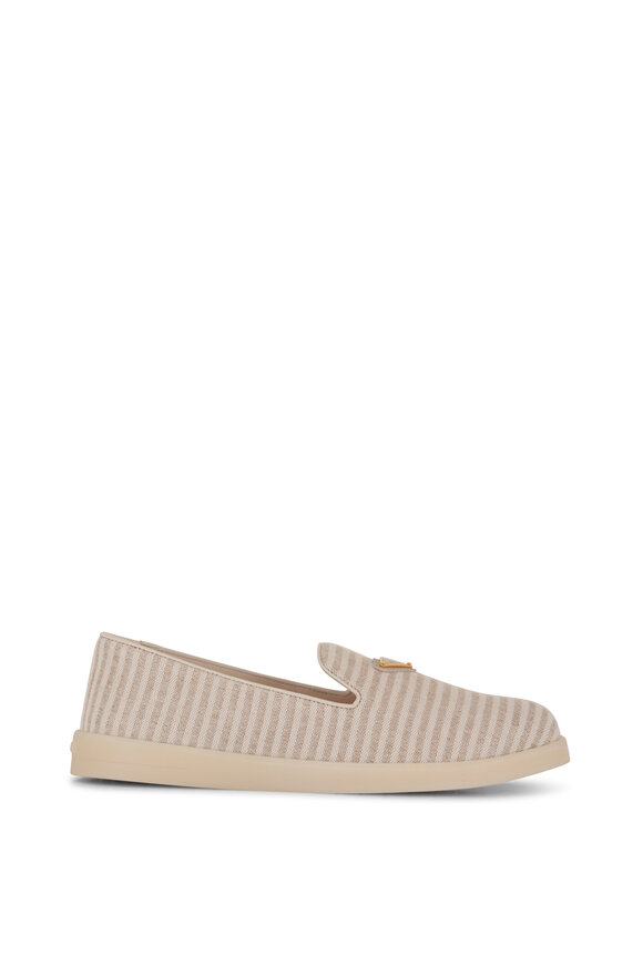 Prada - Saint Tropez Natural Stripe Canvas Flat 