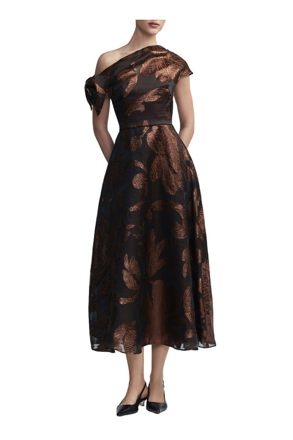 Lela Rose - Evelyn Chestnut Metallic Floral Midi Dress