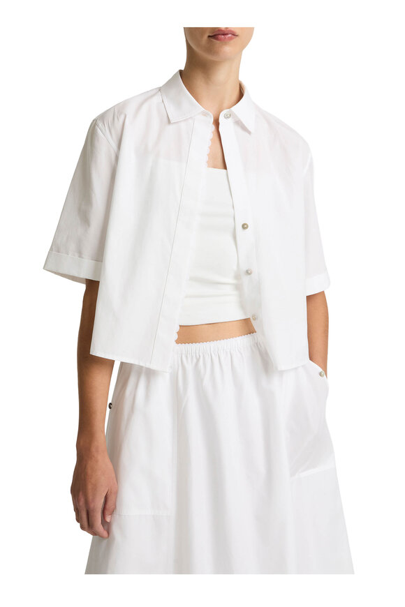 Vince White Scallop Detail Cotton Button Front Shirt - view 2