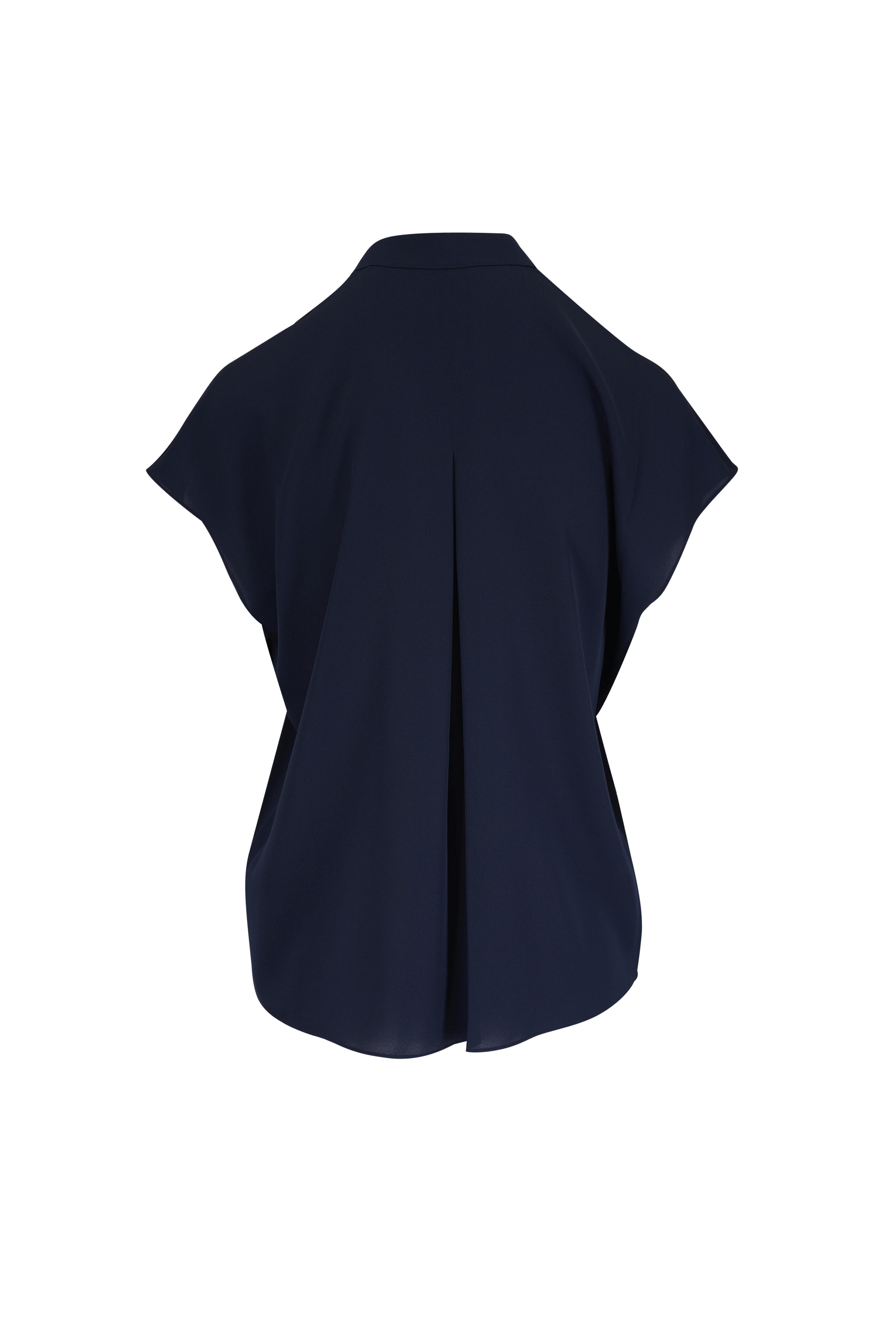 Vince - Blue Contrast Placket Silk Cap Sleeve Blouse