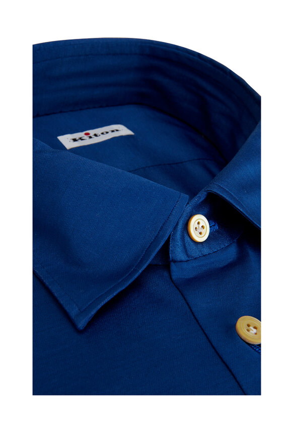 Kiton - Bright Blue Pine Piqué Sport Shirt