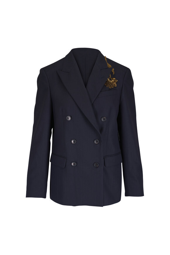 Dries Van Noten Barrysta Navy Blue Embroided Jacket - view 5