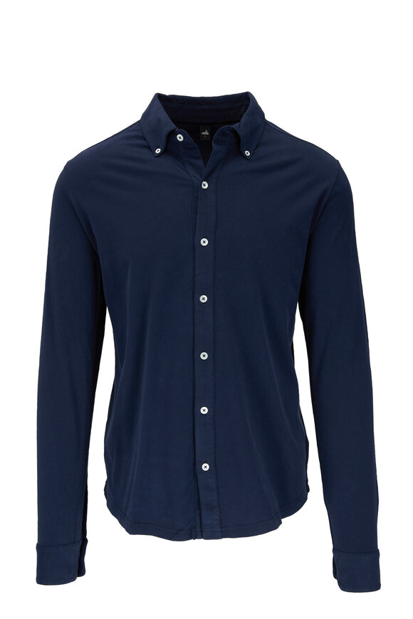 WAHTS - Fleming Navy Blue Jersey Button Down Shirt