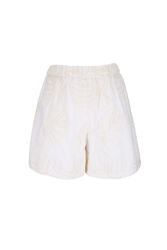 Moncler White Cotton Floral Embellished Shorts - view 4