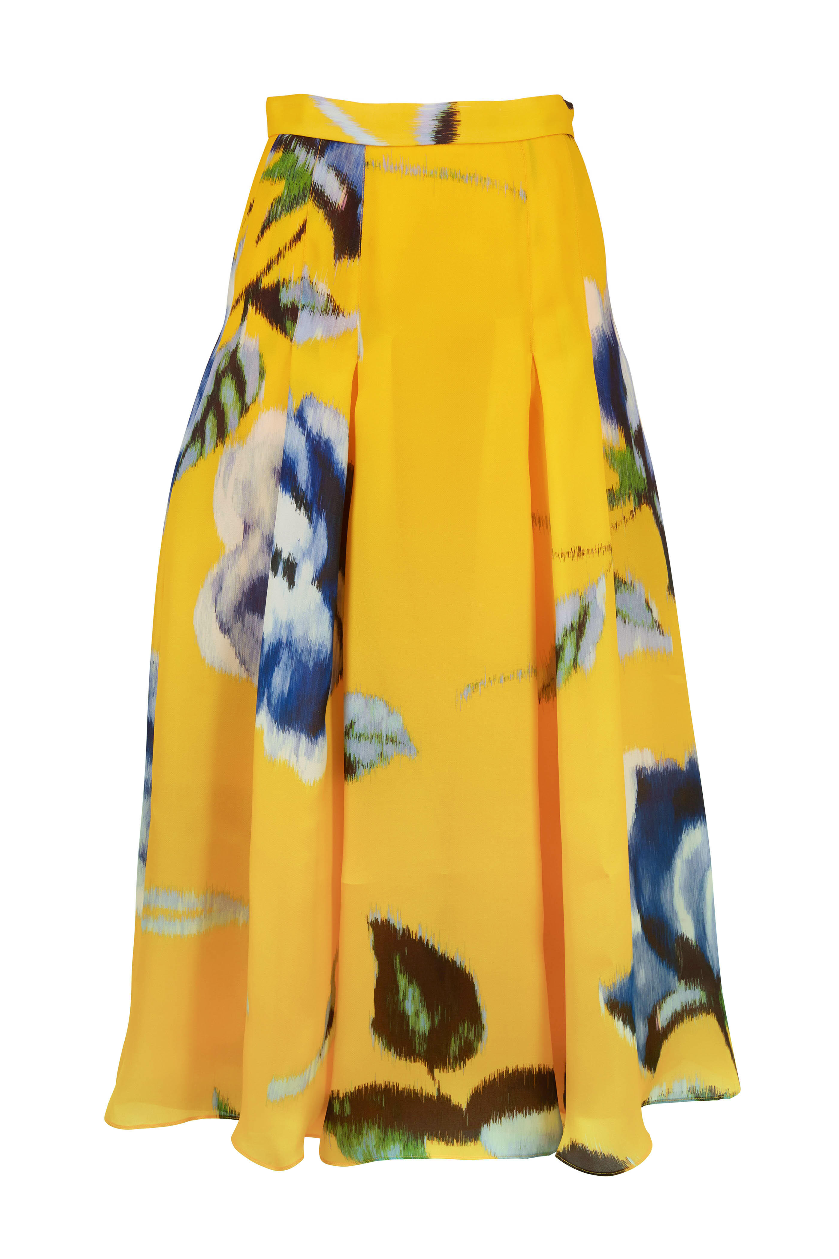 Carolina Herrera - Taxi Cab Yellow Silk A-Line Box Pleat Skirt