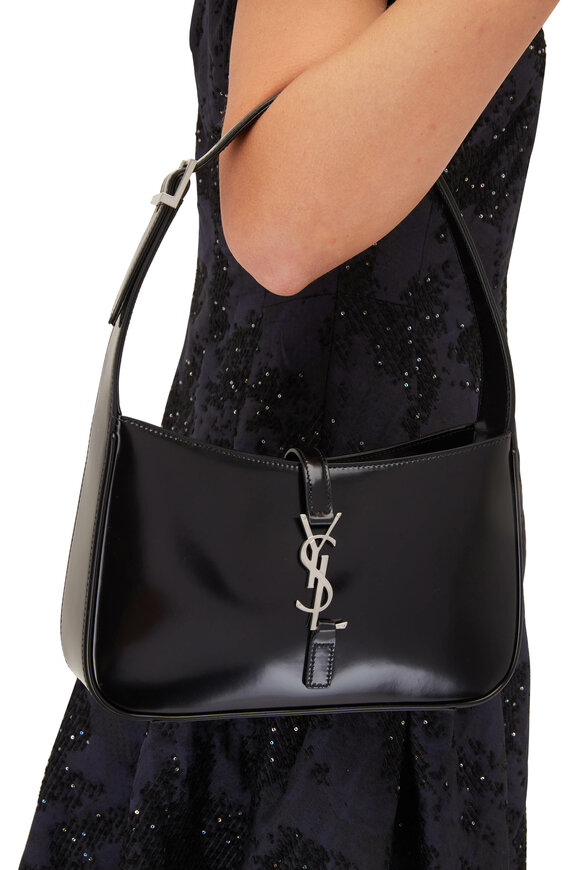 Saint Laurent - Black Spazzolato Leather Logo Hobo Shoulder Bag 