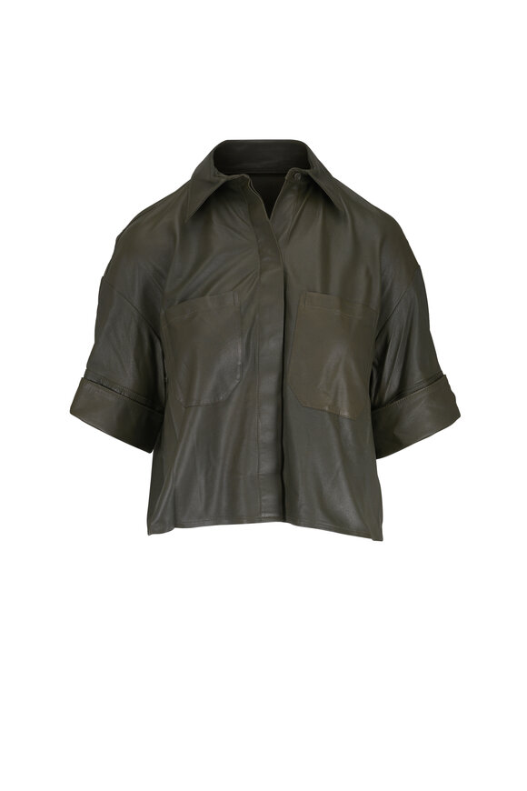 TWP My Newest Mistake Green Leather Shirt Jacket - view 1