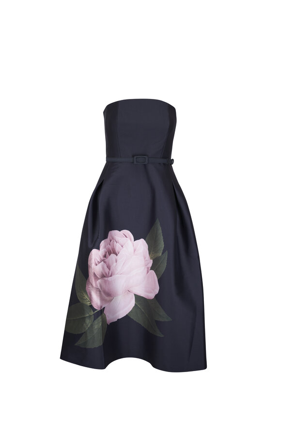 Sachin + Babi Shay Black Blooming Rose Print Strapless Dress