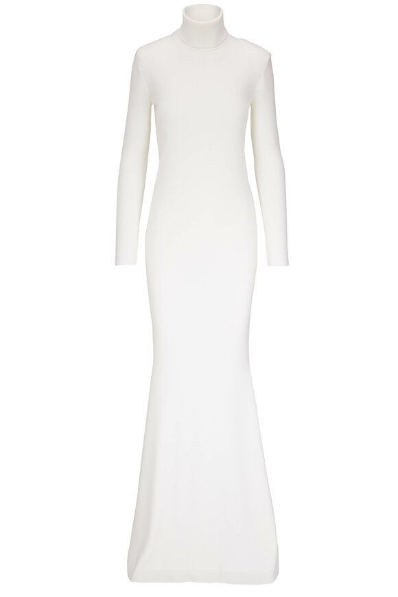 Saint Laurent - Natural White Turtleneck Wool Gown 