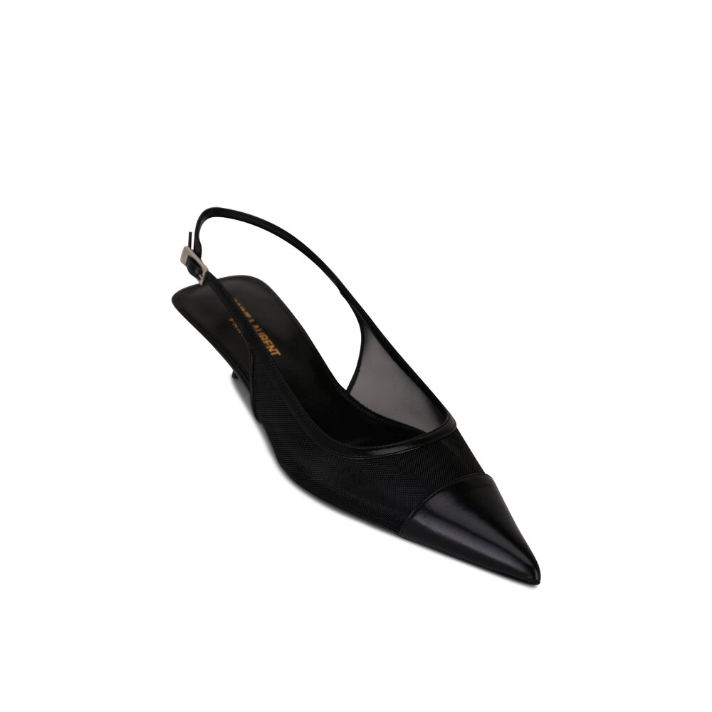 【SAINT LAURENT】PUMPS Saint Laurent - Oxalis Black Mesh Slingback Pump