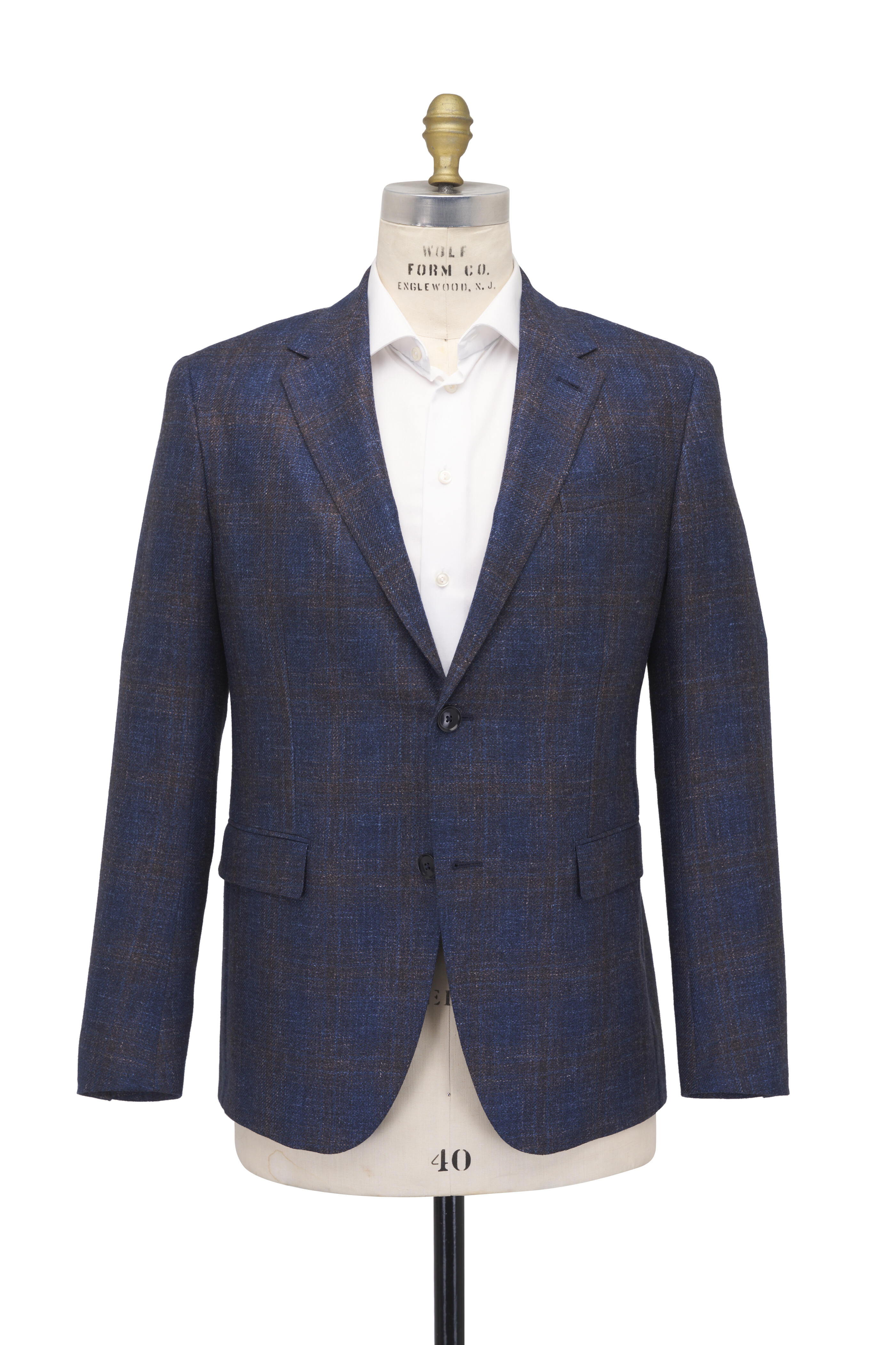 Zegna - Navy & Brown Plaid Wool, Silk & Linen Sportcoat