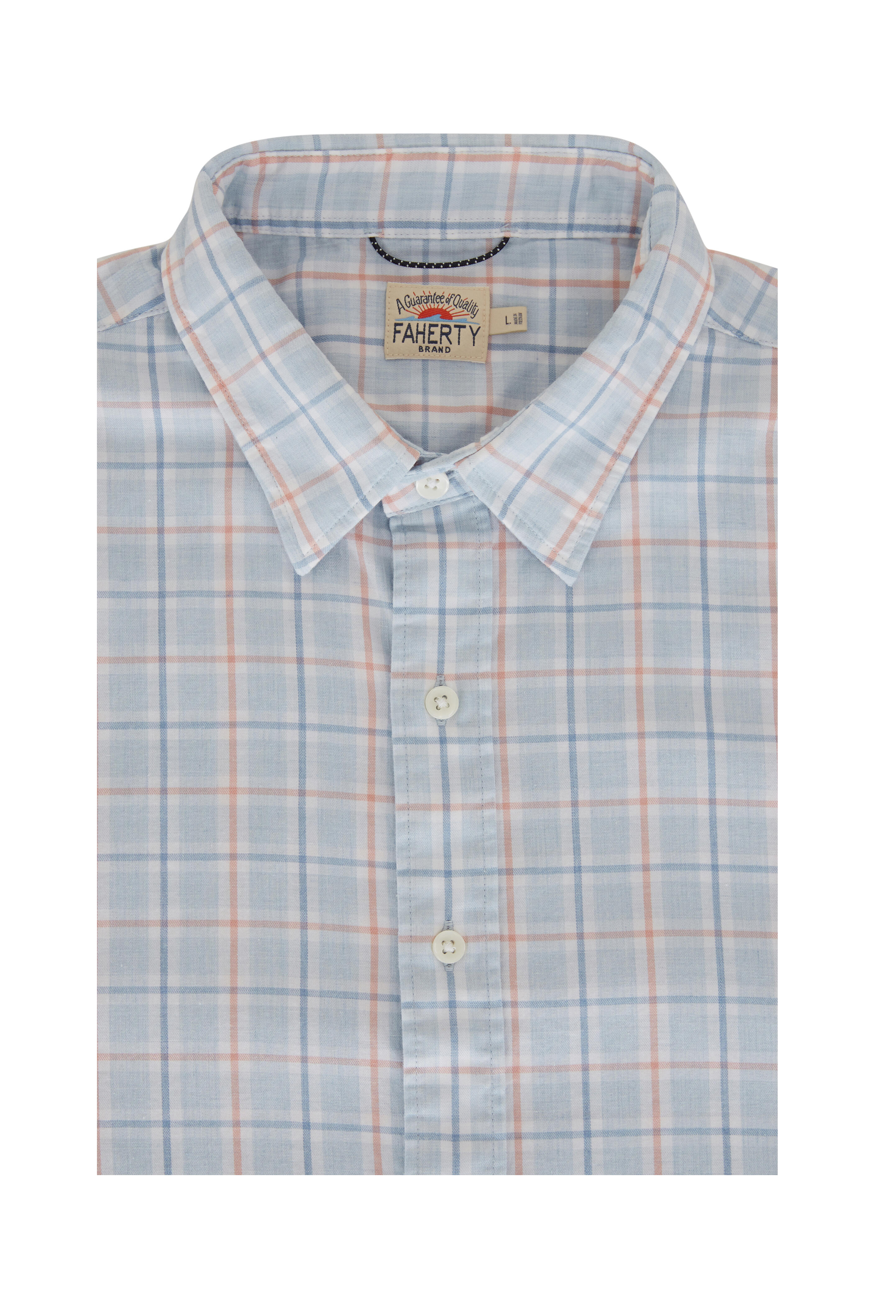 Faherty Brand - Conway Light Blue Plaid Short Sleeve Sport Shirt