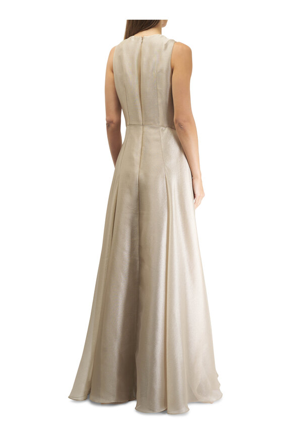 Olivine Gabbro - Gold V-Neck Evening Gown