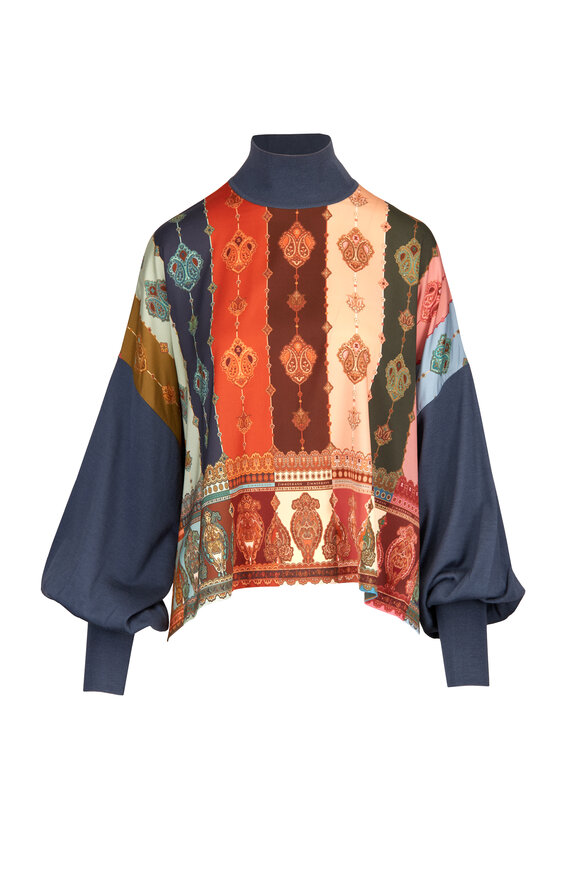 Zimmermann Ascent Navy Blue Printed Silk Sweater - view 1