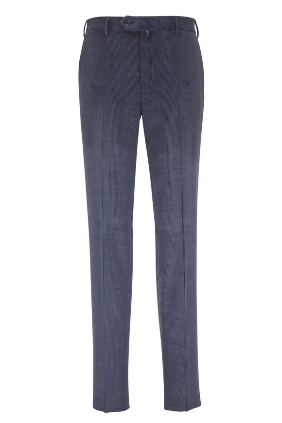 Malcom Navy Blue Stretch Cotton & Wool Corduroy Pant - view 1