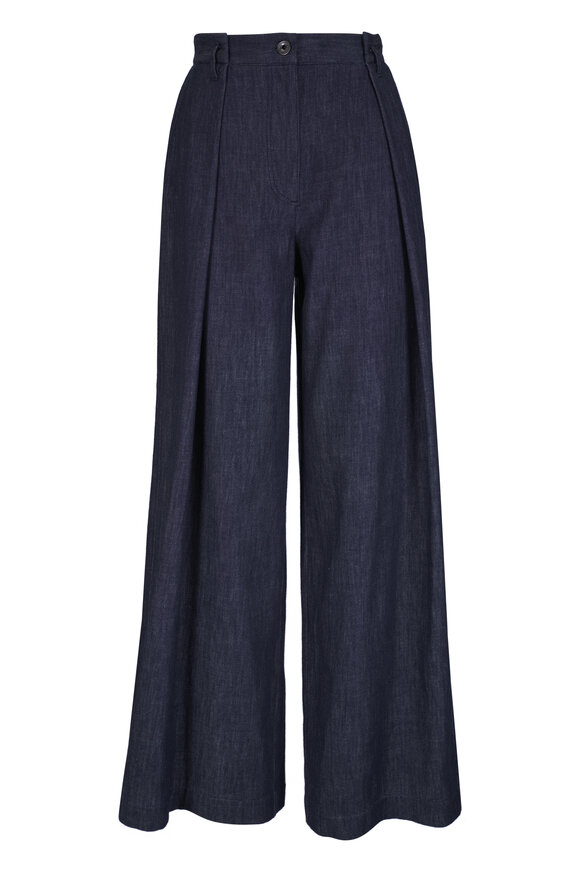 Brunello Cucinelli Dark Denim A-Line Pleated Jean