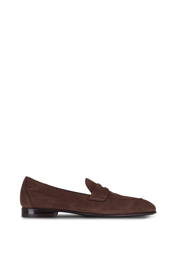 Brioni - Coffee Suede Penny Loafer | Mitchell Stores