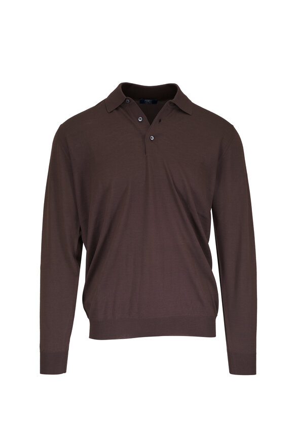 Fedeli Sportman  Brown Superfine Wool Polo - view 1