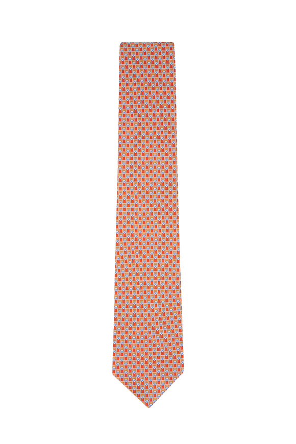 Ferragamo Orange Flower Print Silk Necktie