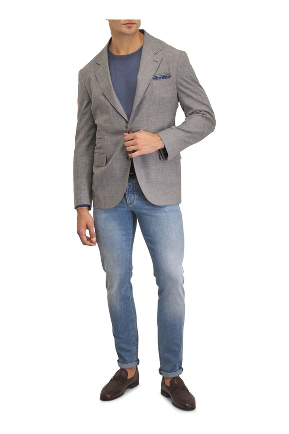 Brunello Cucinelli Gray Wool, Silk & Linen Separate Suit Jacket - view 2