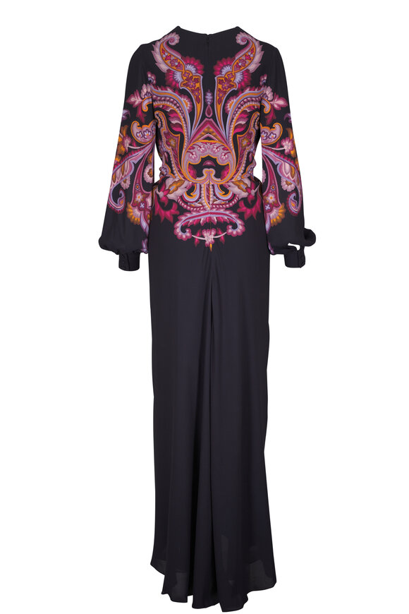 Etro - Black & Pink Print Jersey Maxi Dress