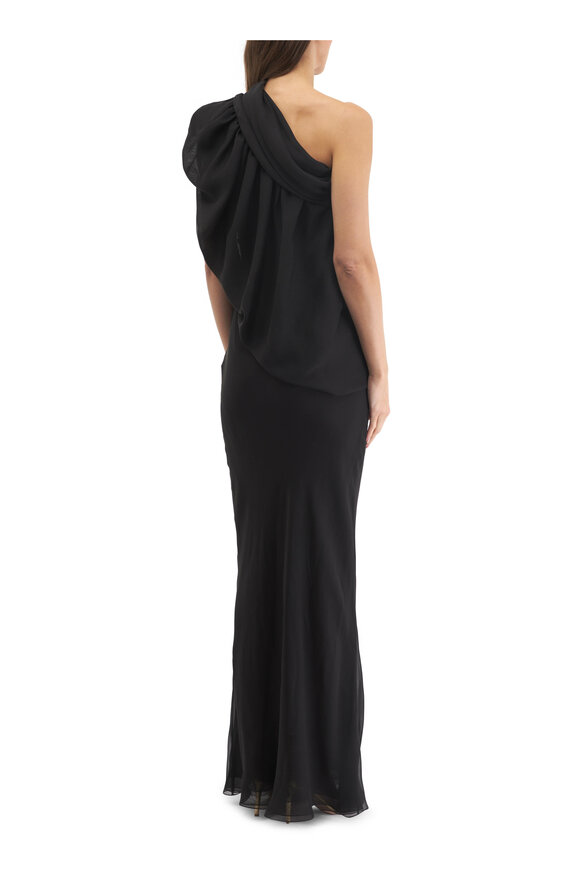 Saint Laurent - Black Draped One-Shoulder Silk Muslin Gown 