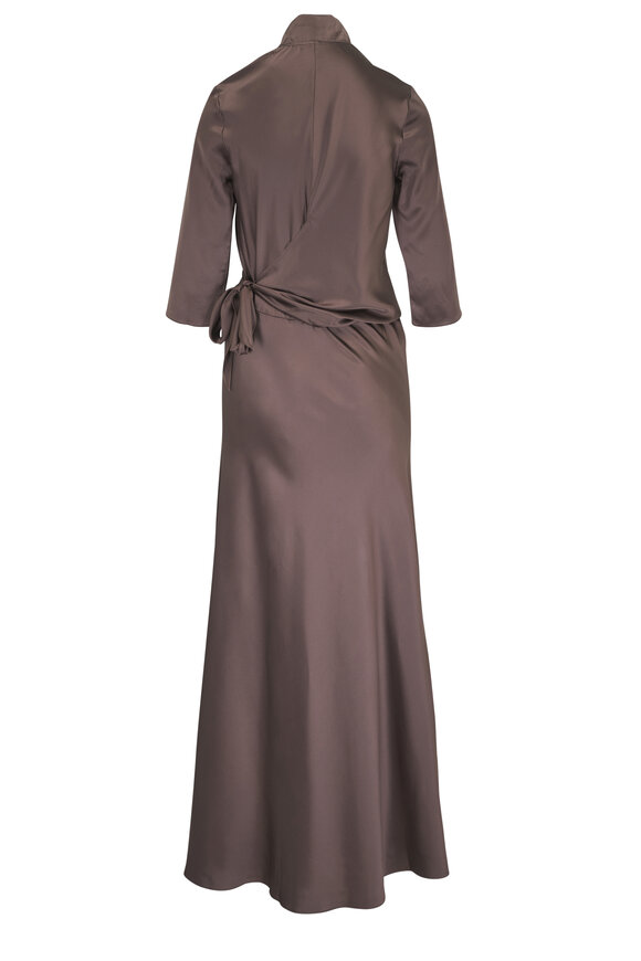 Peter Cohen Dark Brown Heavy Satin Blouse Dress - view 2