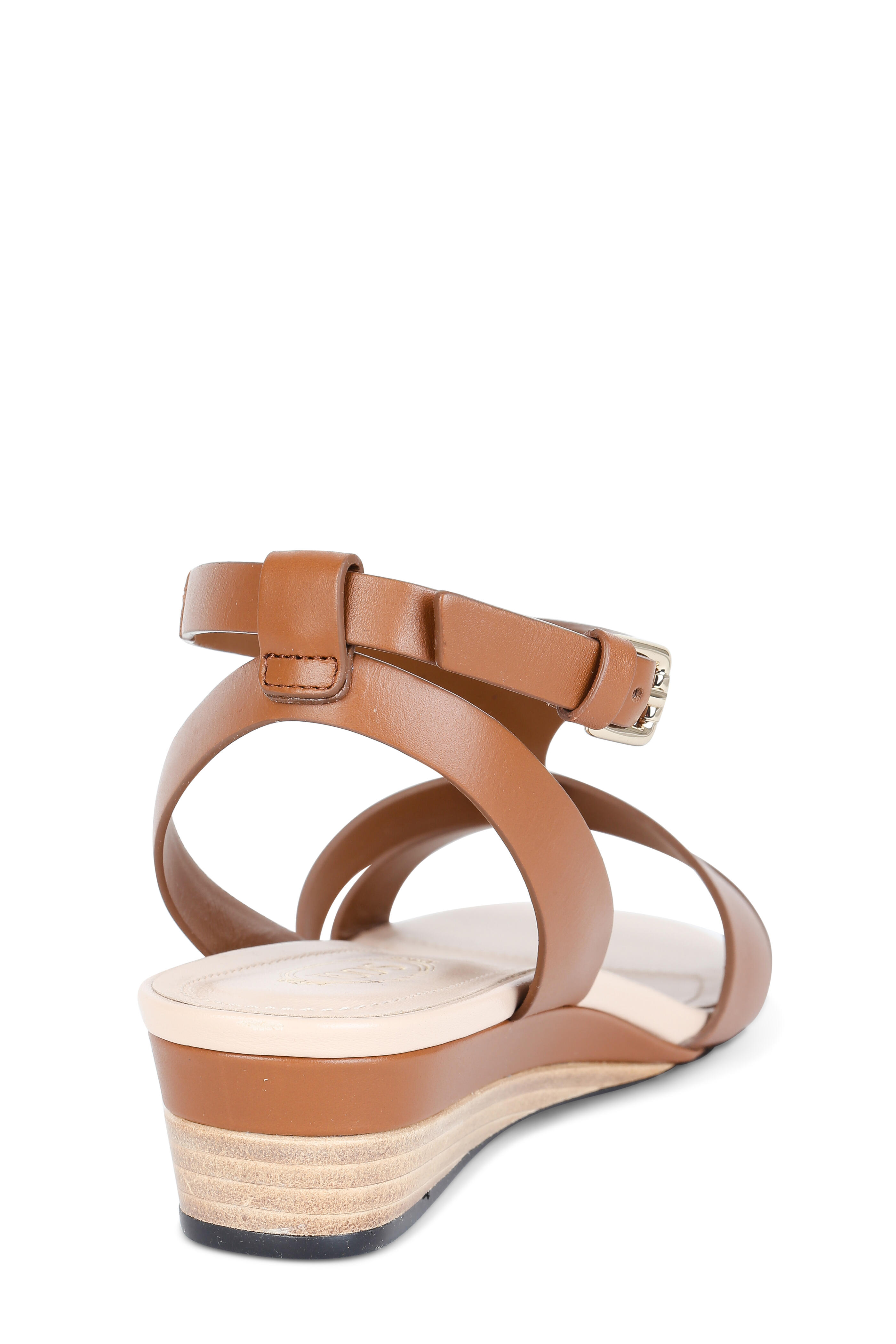 Tod's - Cognac Leather T-Strap Wedge Sandal, 35mm
