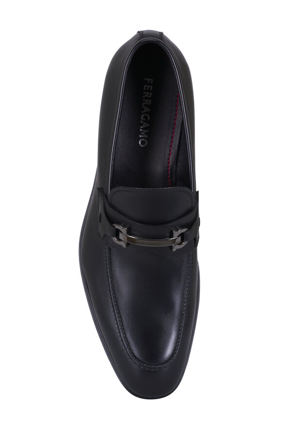 Ferragamo - Black Leather Gancini-Bit Mocassin Loafer