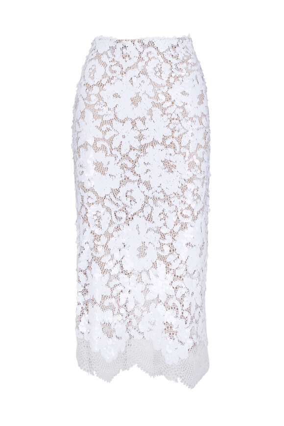 L'Agence Makena White Sequin Pencil Skirt