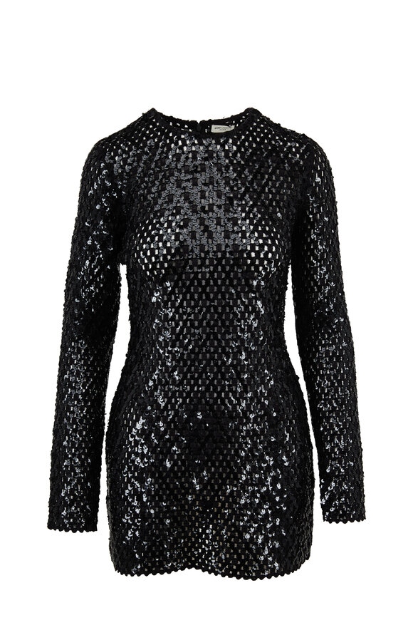 Saint Laurent - Black Sequin Embroidered Mini Dress