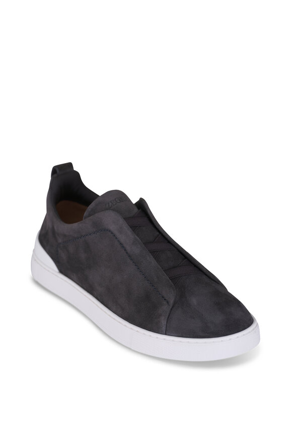Zegna Triple Stitch Gray Suede Low Top Sneaker
