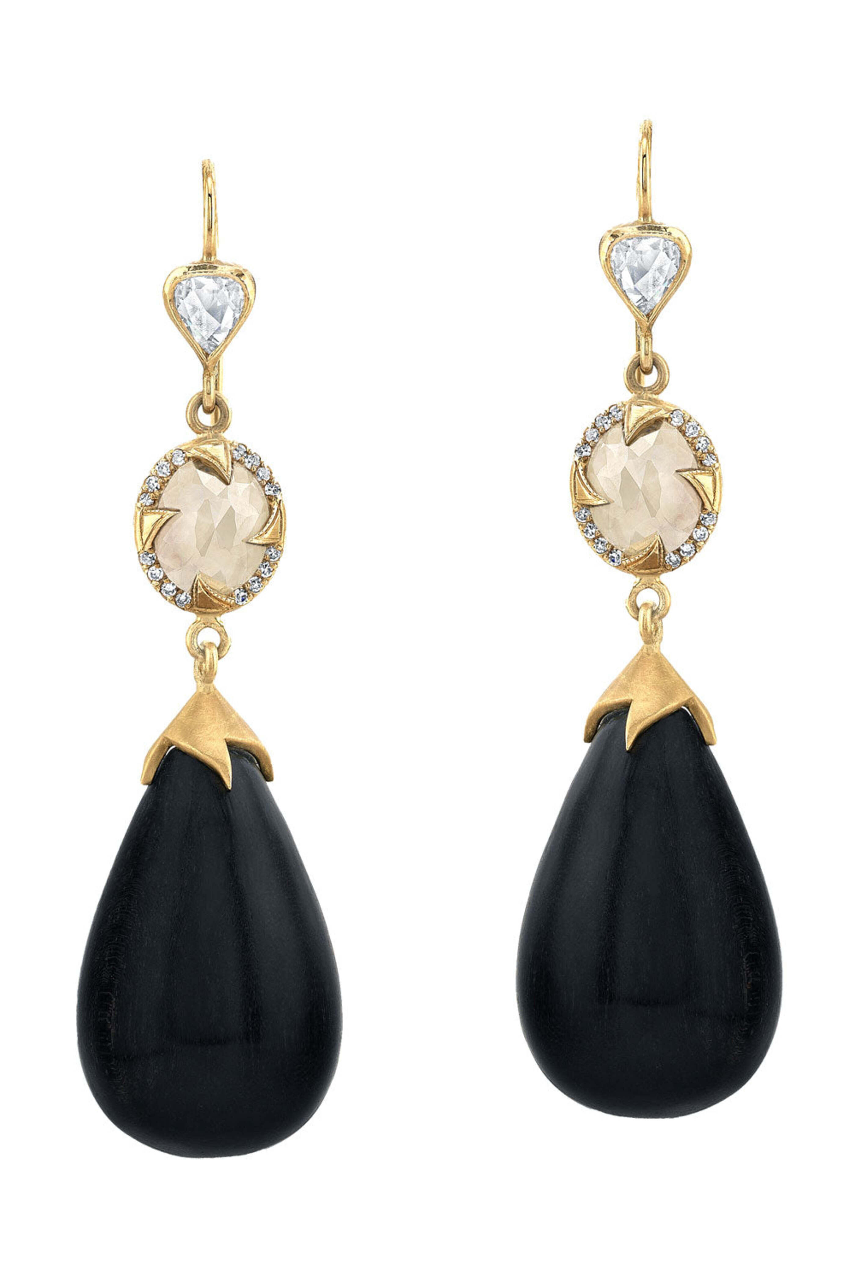 Sylva & Cie - Ebony and Diamond Drop Earrings