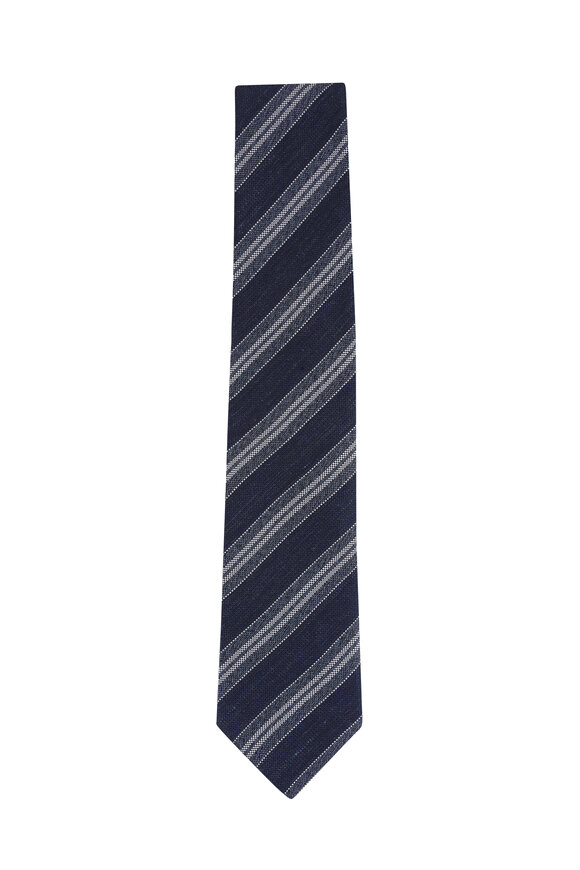 Paolo Albizzati Navy Stripe Silk & Linen Necktie - view 1