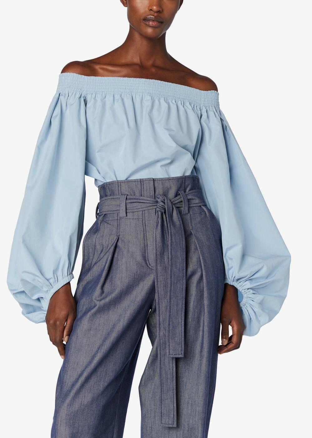 Derek Lam - Pale Blue Cotton Off-The-Shoulder Blouse