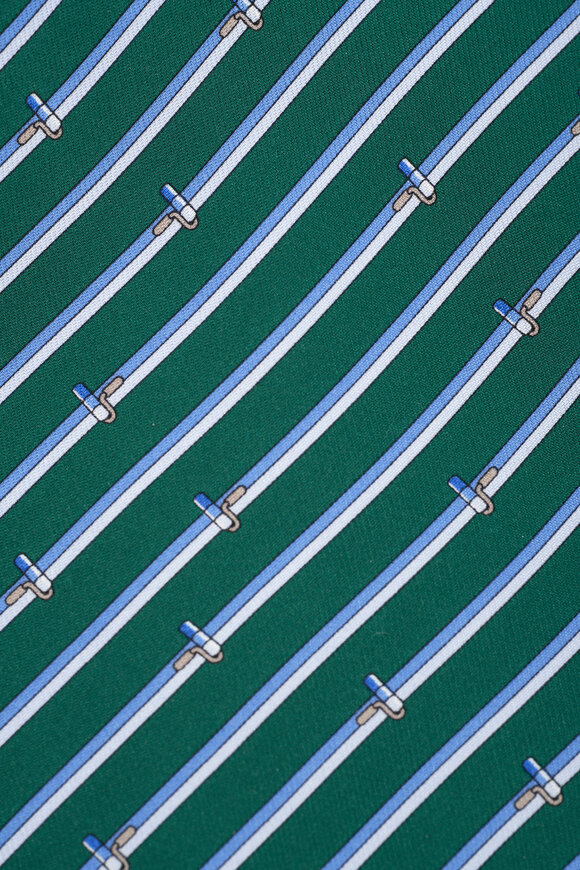 Ferragamo - Green, Blue & White Brush Print Striped Necktie