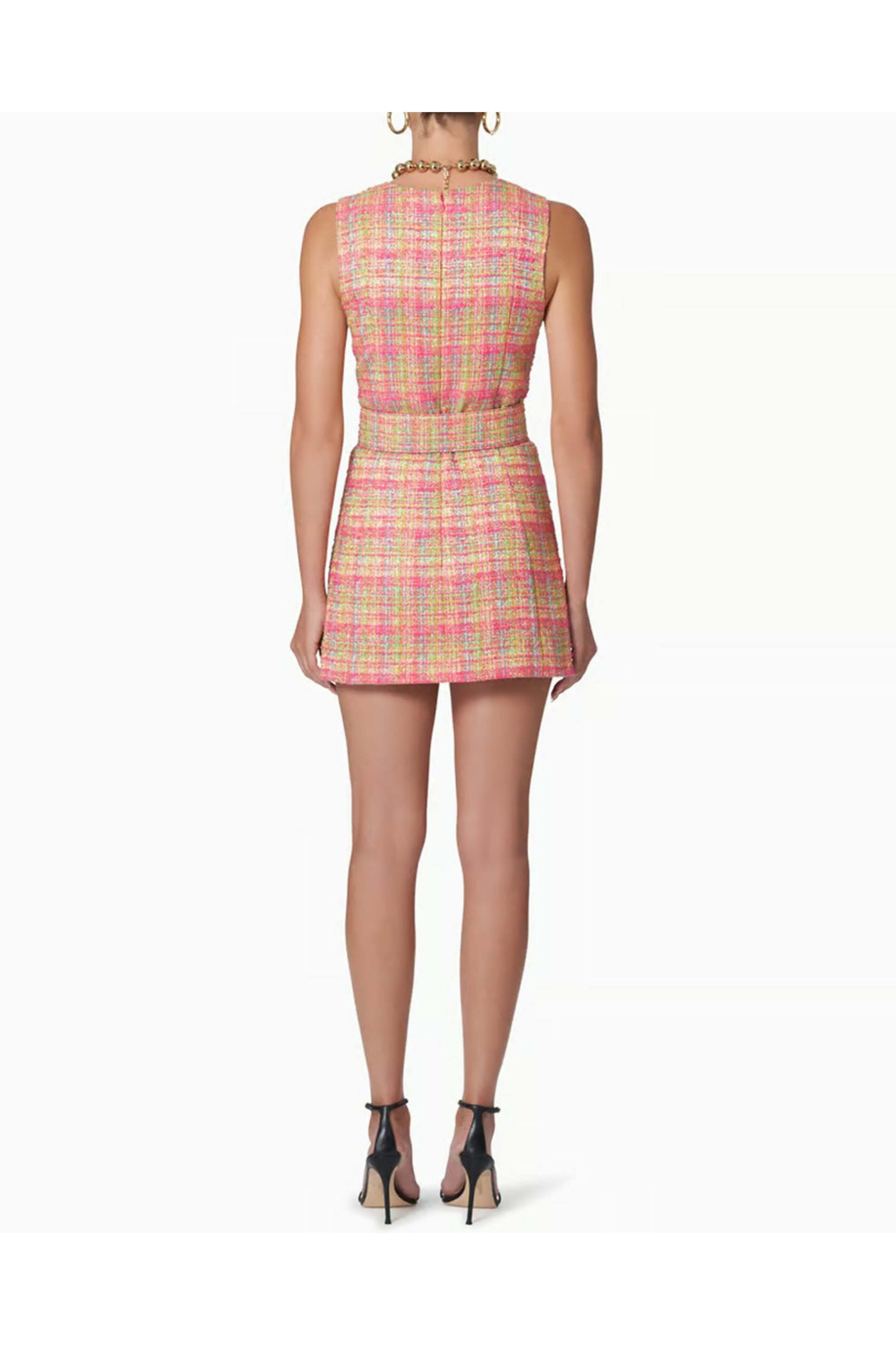 Carolina Herrera - Multicolor Tweed Sleeveless Button Down Mini Dress
