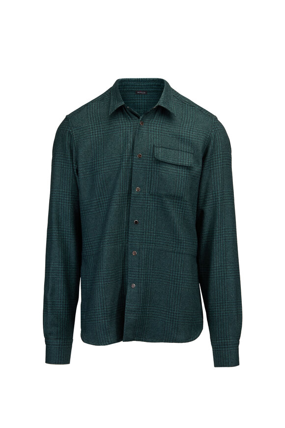 Kiton Kelly Green Glen Plaid Overshirt - view 1