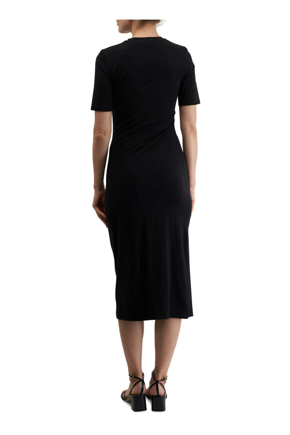 Vince - Black Short Sleeve Side Drape Midi Dress 