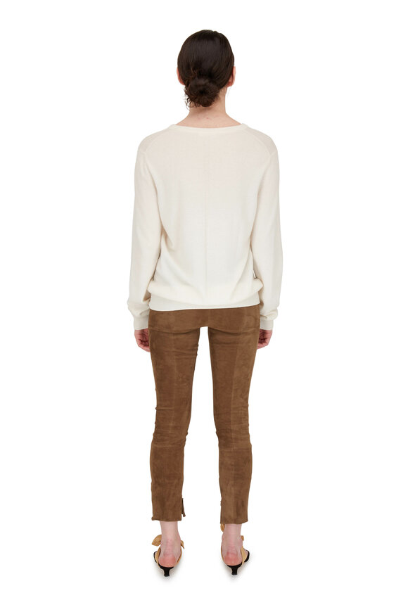 The Row - Maley Ivory Cashmere V-Neck Sweater