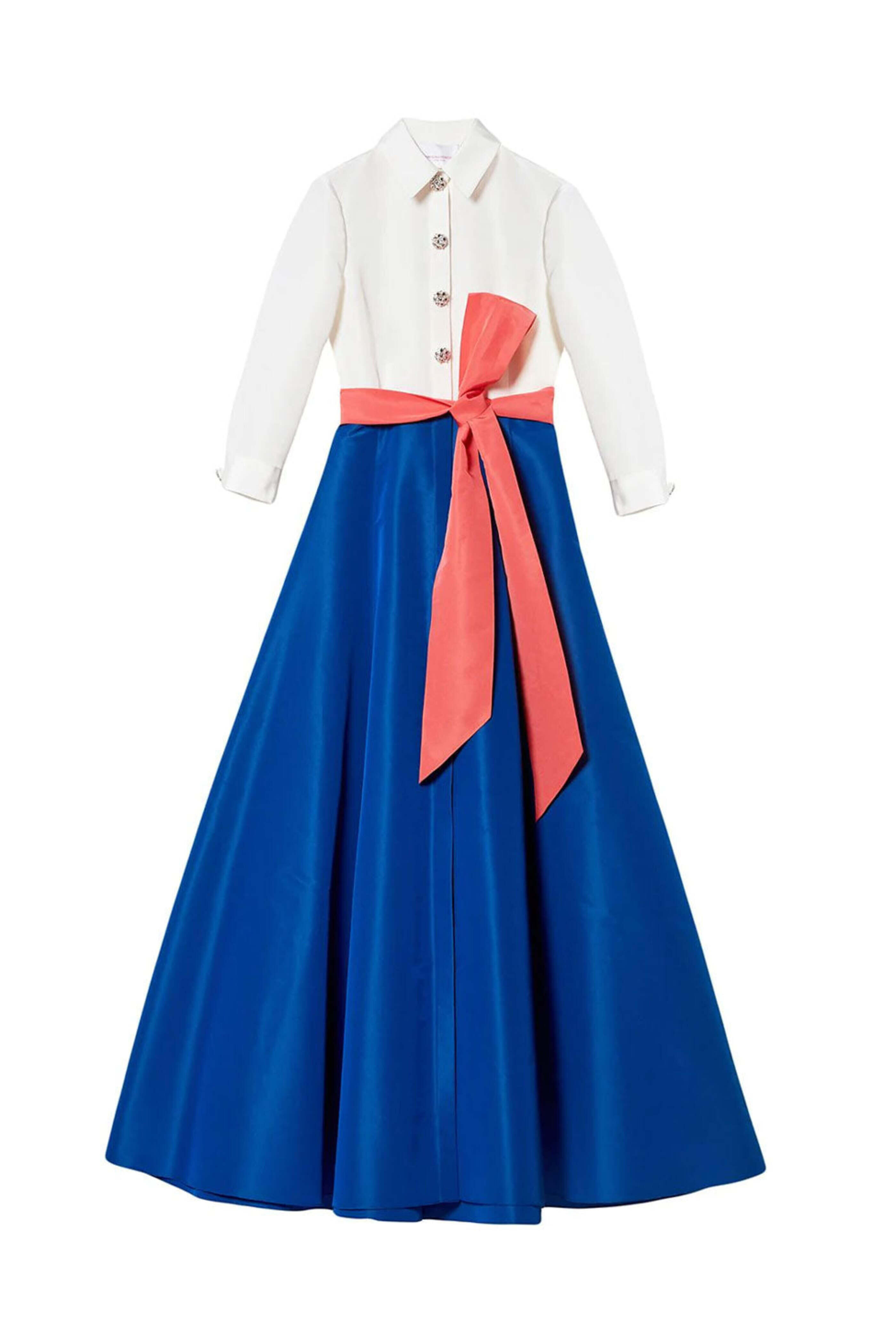 Carolina Herrera - Bow Detail Shirt Gown in Cobalt and White