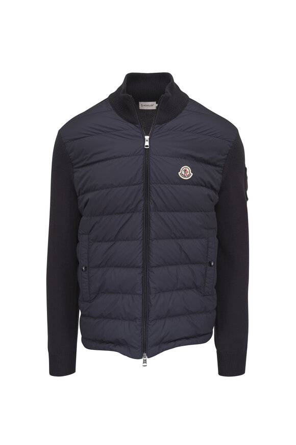 Moncler Indigi Navy Mixed Media Down Full Zip Jacket
